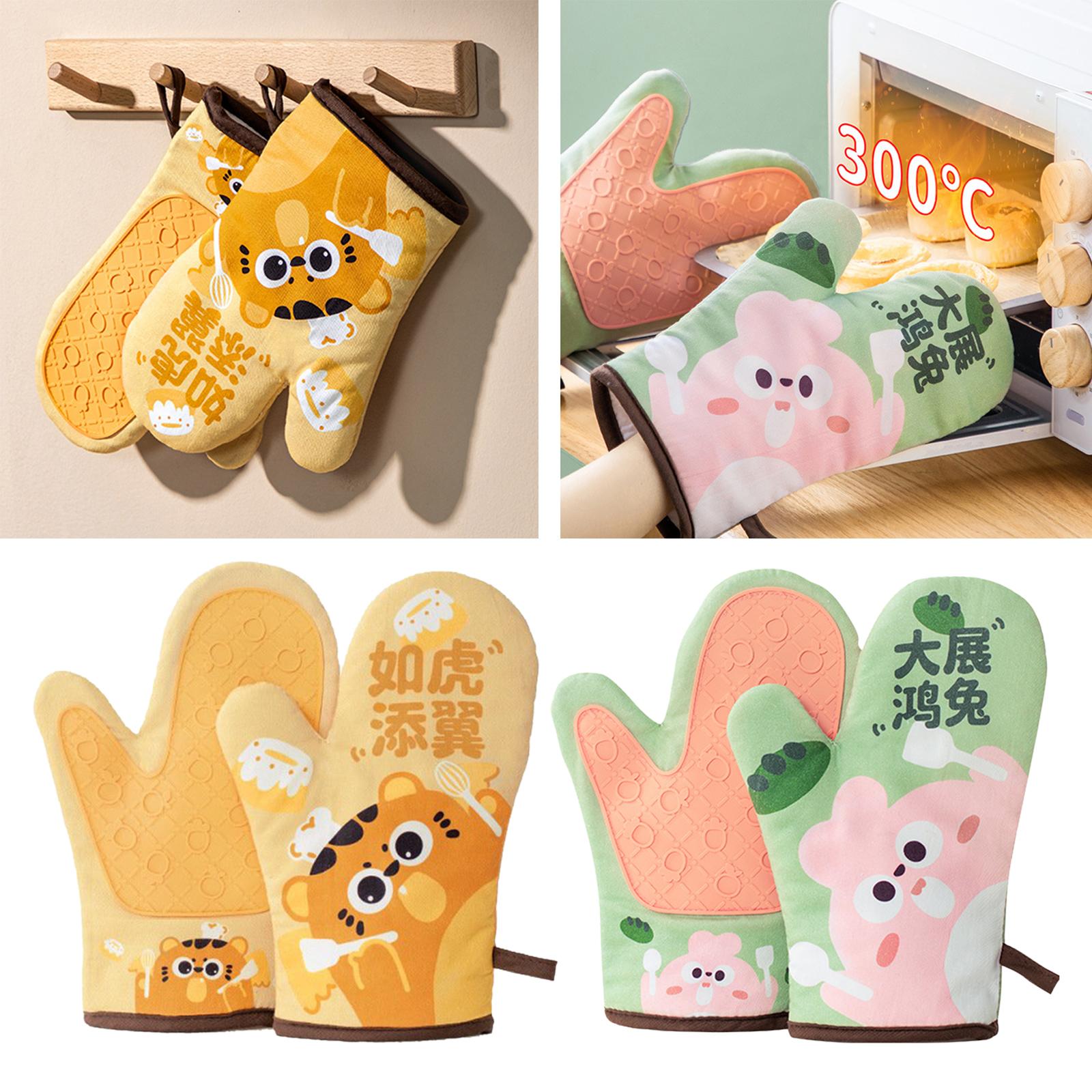 Oven Mitt Silicone - Oven Mitts Thickened Washable with Lanyard